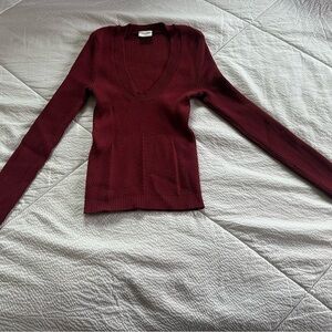 Abercrombie & Fitch Burgundy Ribbed Knit Top
